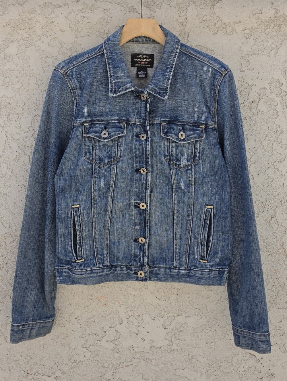 Vintage Polo Jeans Co. Ralph Lauren "Distressed Rocker" Denim Jean Jacket